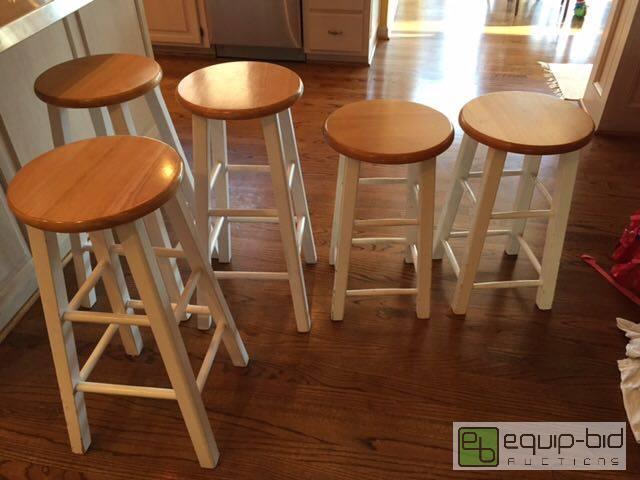 lot 30 image: Set of Five Solid Wood Barstools