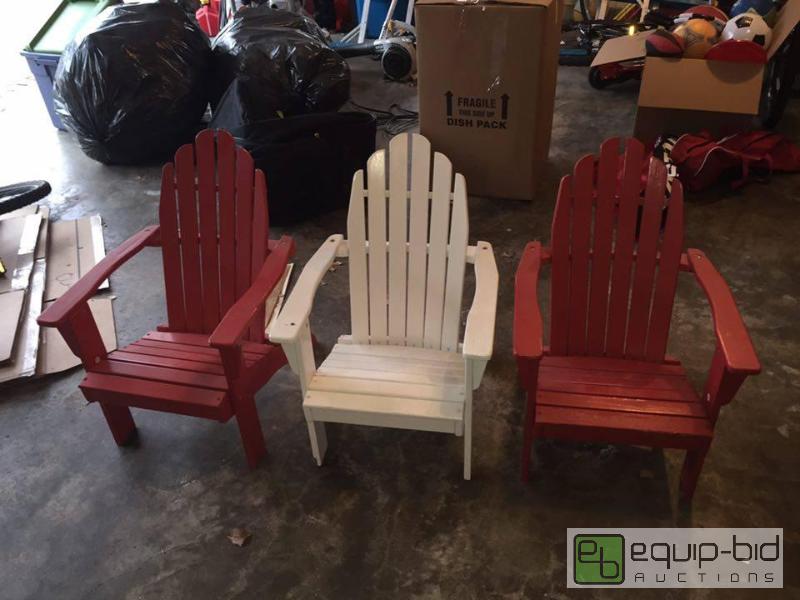 lot 50 image: Three Red and White Childrens Adirondack Chairs
