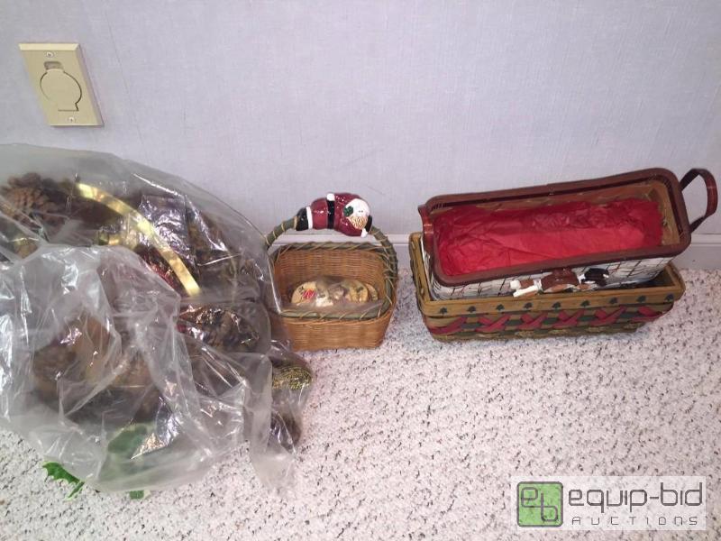 lot 85 image: Christmas Baskets, Ornaments, Pine Cone Wreaths, More.