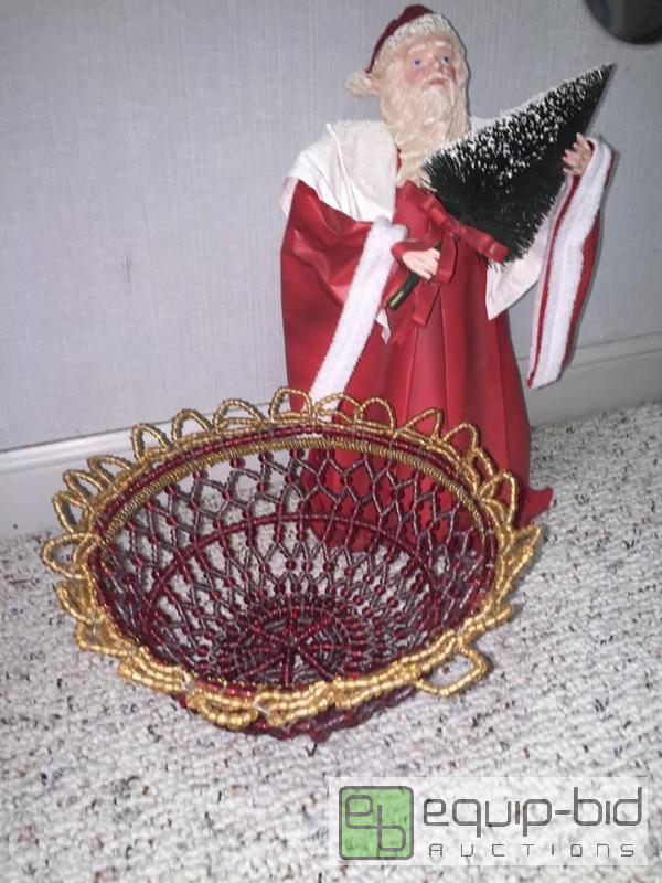 lot 86 image: Glass Beaded Basket and Limited Edition Santa Figurine