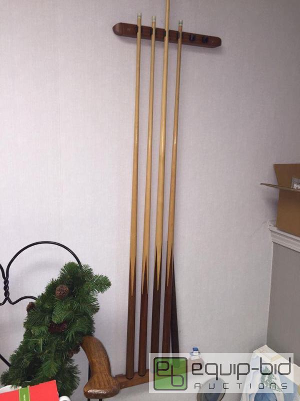 lot 90 image: Pool Cue Rack, Arts Billard Cues, Chalk and More