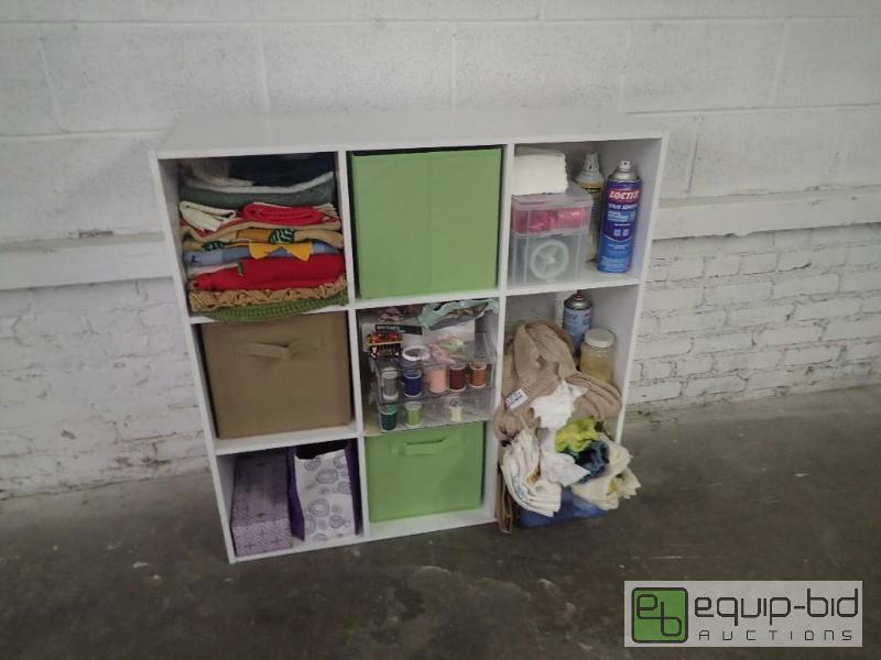lot 6079 image: Large Lot of Crafting Supplies and Square Shelving