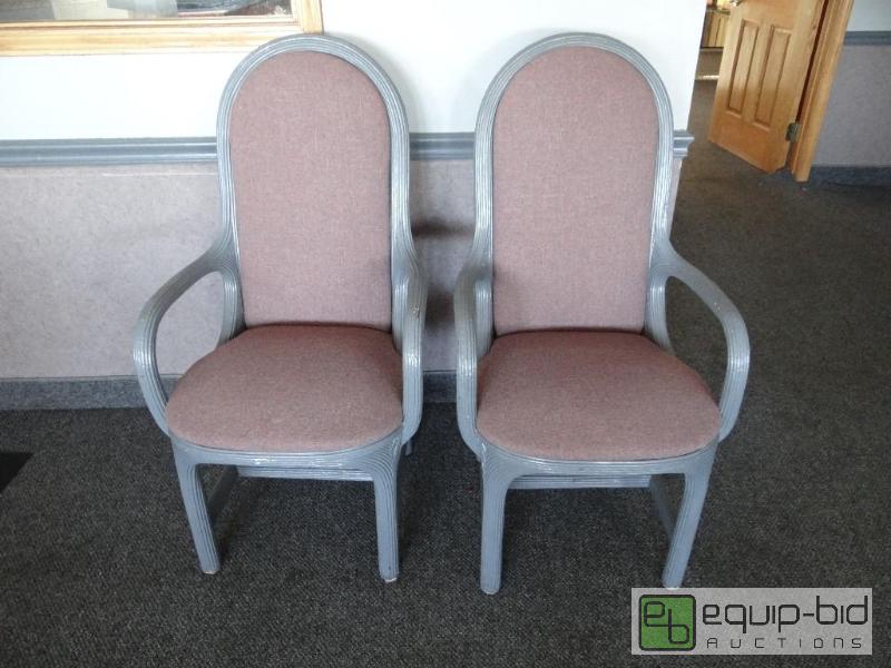 lot 503 image: (2) Cotton Padded Wood Framed Dinning Chairs