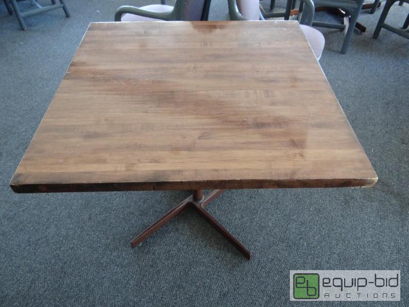 lot 532 image: Solid Wood Finished Polyurethane Top Single Metal Base Dinning Table