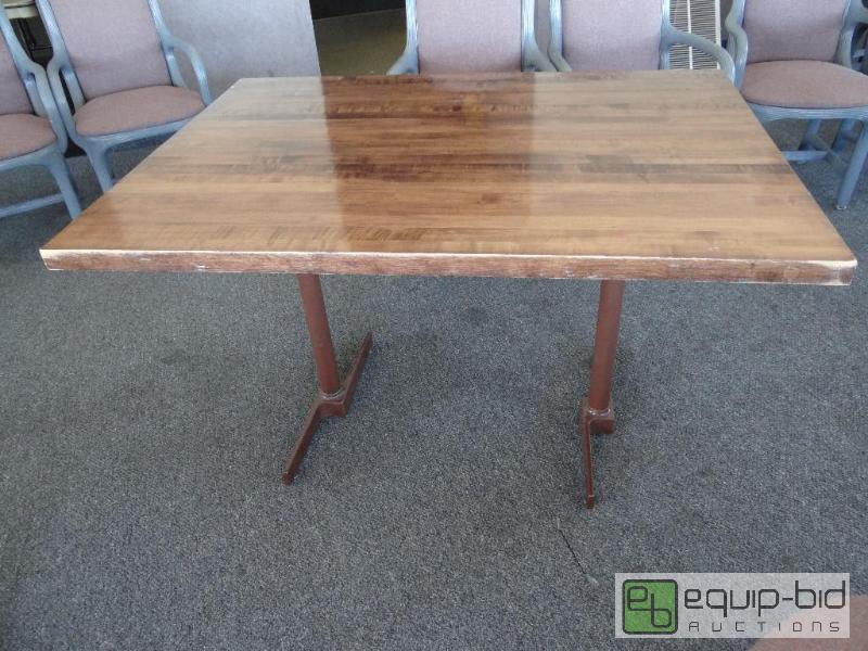 lot 538 image: Solid Wood Finished Polyurethane TopDouble Metal Base Dinning Table