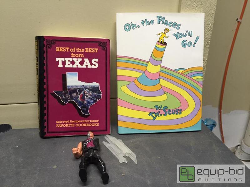 lot 182 image: Group - Vintage Action Figure, Texas Cookbook and Dr. Seuss Book