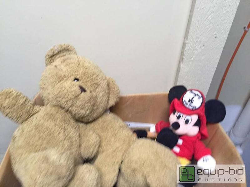 lot 191 image: Box Full of StuffedPlush Animals - Vintage Disneyland Fire Dept. Mickey, Pair Old Navy Teddy Bears
