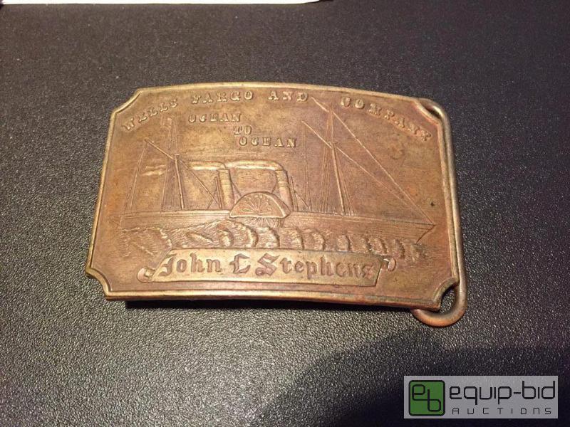 lot 196 image: Antique Solid Brass Wells Fargo & Co. Belt Buckle