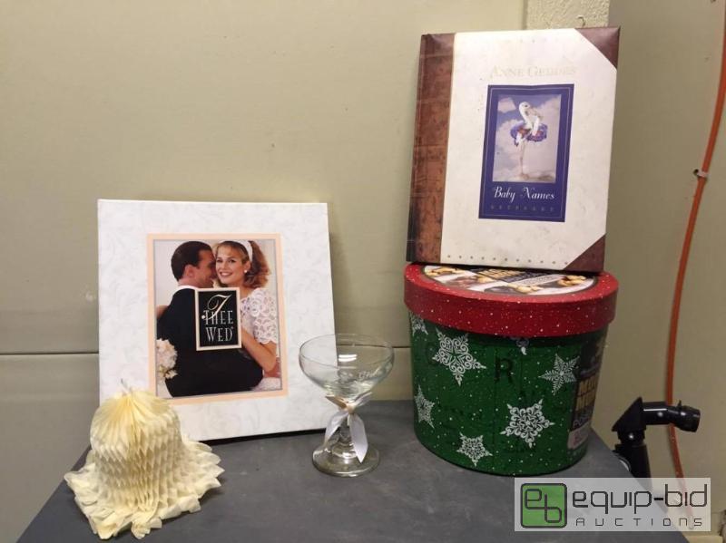 lot 218 image: Group - Thee Wed Book, Stemware, Container, Baby Names Keepsake Book, etc.