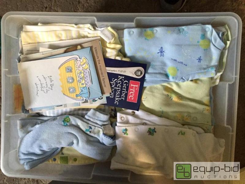 lot 234 image: Rubbermaid Tote Full of Infant Clothing and More