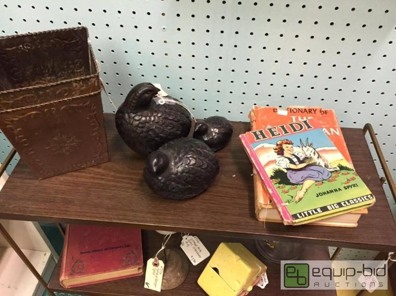 lot 92 image: Metal Pots, Family of Birds, American Indian and Heidi Books