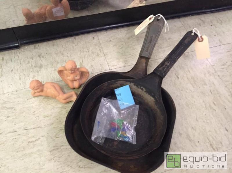 lot 95 image: Terracotta Cherubs and two cast Metal Pans