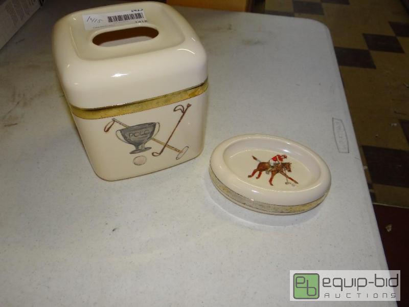lot 1415 image: Tissue holdersoap holder.  Hand painted polo...
