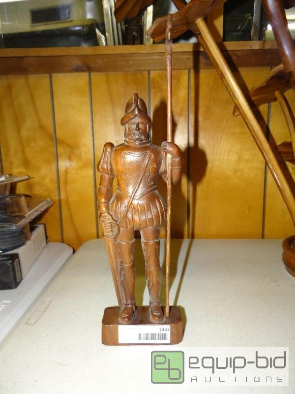 lot 1433 image: Carved wood knight statue. 12&quot tall....