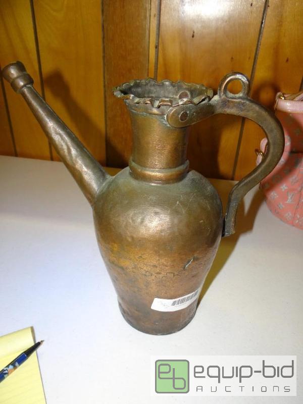 lot 1449 image: Antique copper pitcher with handle.  11&quot...