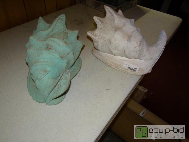 lot 1482 image: Pair of large carved wood sea shells....
