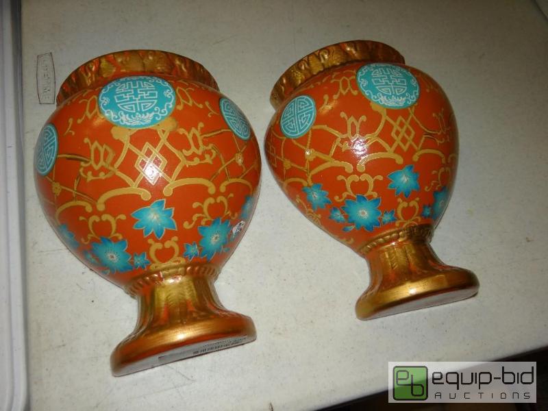 lot 1490 image: Pair of ceramic wall mount flower vases....