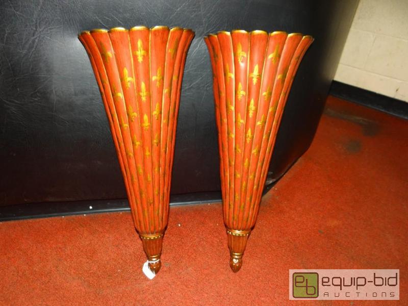 lot 1492 image: Pair of large wall mount flower holders.  25&...