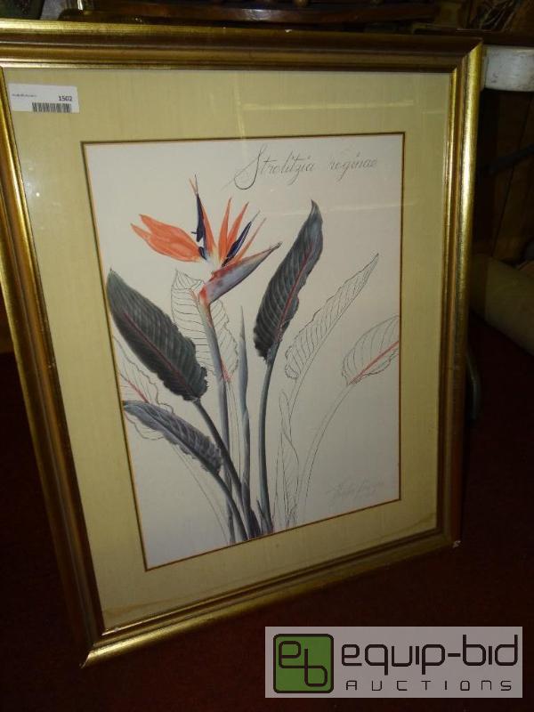 lot 1502 image: Framed floral print.  Signed. 24&quot x 30&q...