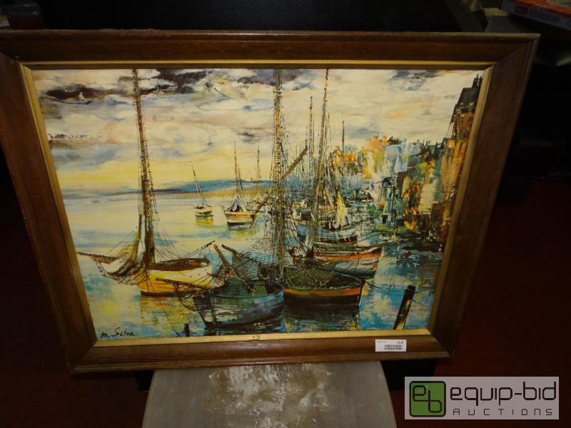 lot 1514 image: Framed oil on canvas sailboats.  Signed M. Se...