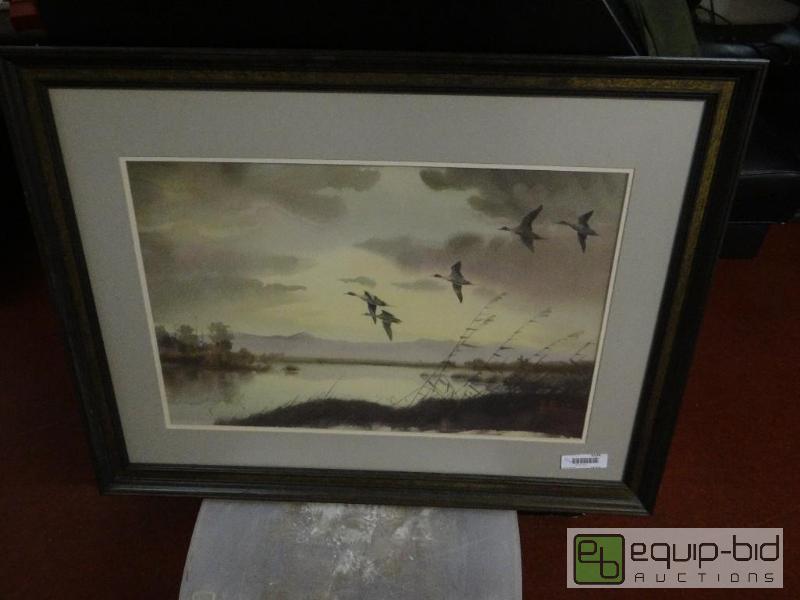 lot 1524 image: Large framed wildlife print signed Les Kouba....