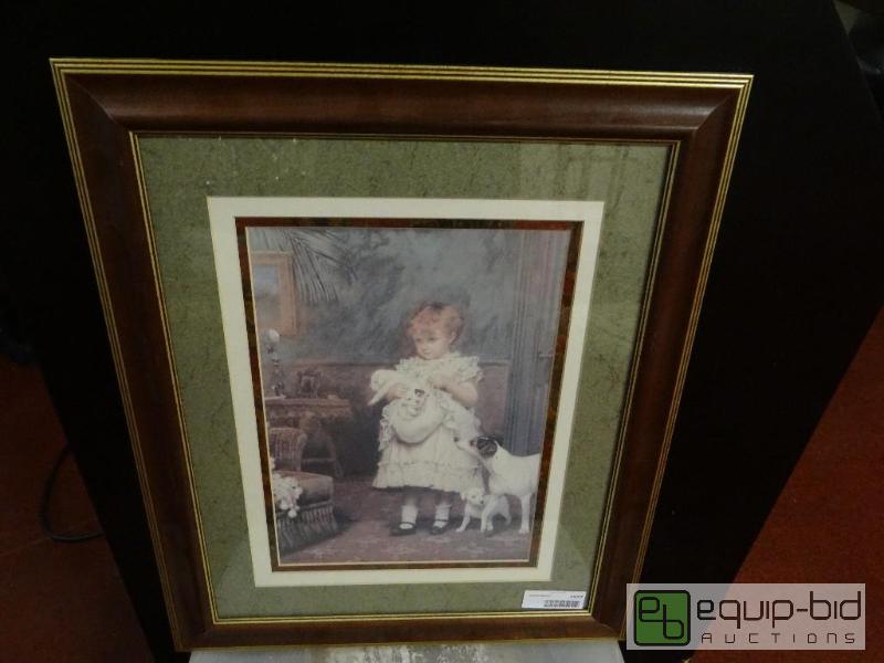 lot 1537 image: Framed print of girl with pets.  &nbsp...