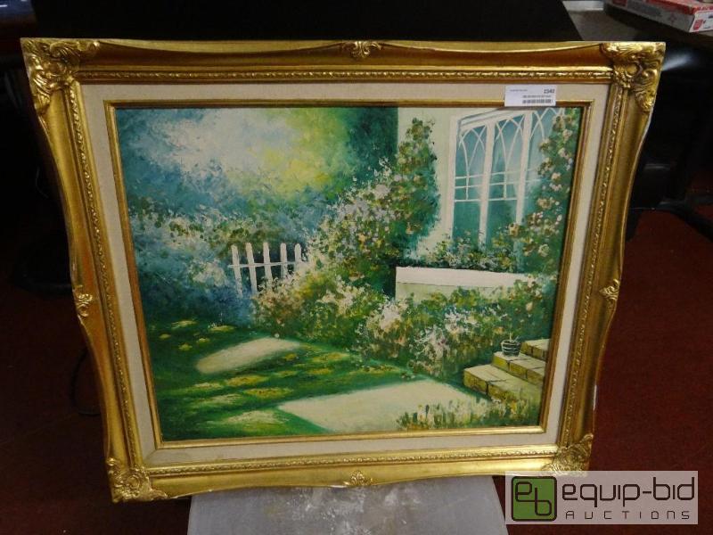lot 1540 image: Framed oil on canvas,  29&quot x 25&quot...