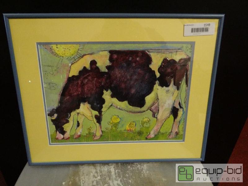lot 1548 image: Original framed oil painting of cow.  Signed ...