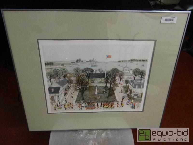 lot 1554 image: Large framed print of parade.  Signed Erica R...