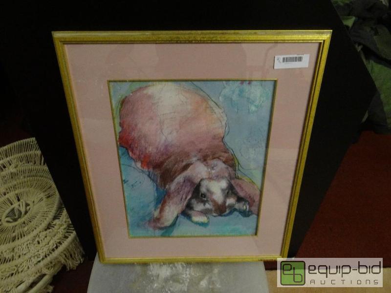lot 1560 image: Framed original paintingdrawing of rabbit.  ...