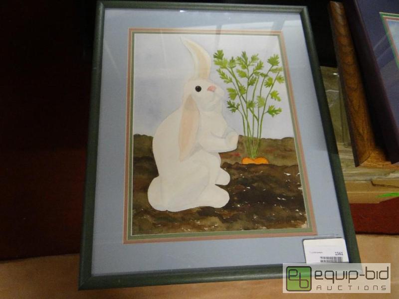 lot 1561 image: Lot of 3 framed prints of rabbits.  Various s...
