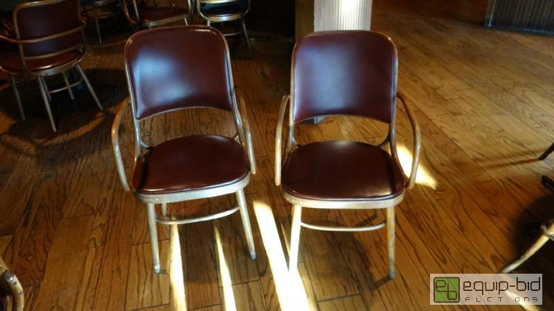 lot 817 image: (2) Teak Dark Red Vinyl Padded Seat And Back  Chairs