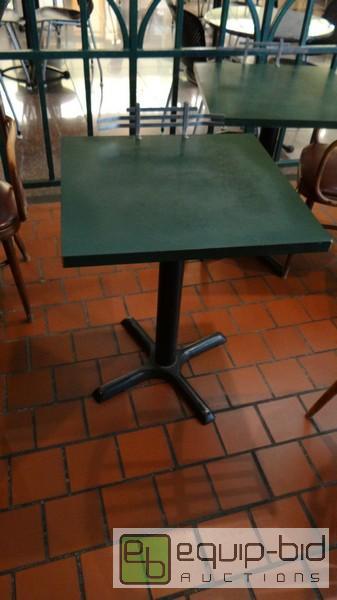 lot 863 image: 24x24 Green Laminate Top Single Metal Base Table