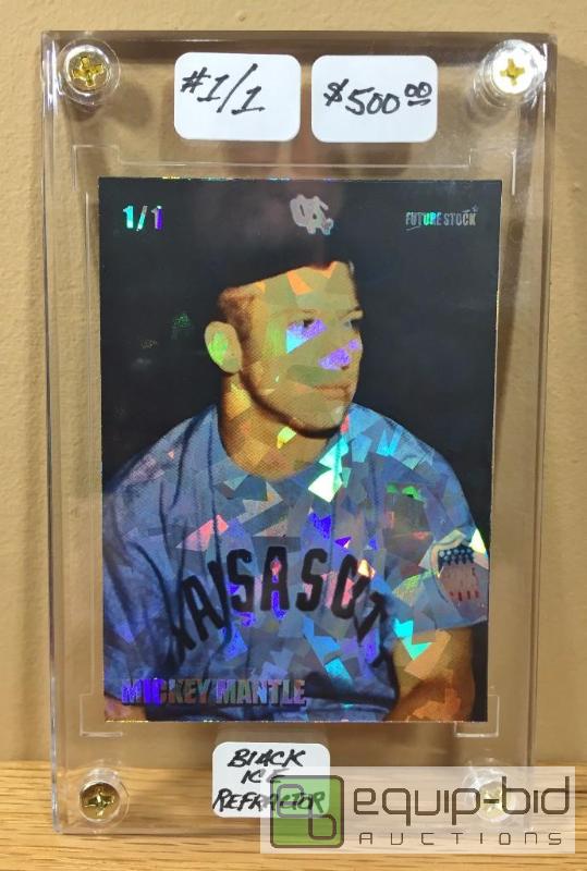 lot 1005 image: Mickey Mantle Kansas City Blues BLACK ICE Refractor - ONLY ONE EVER MADE - Serial #11 - VALUE $500