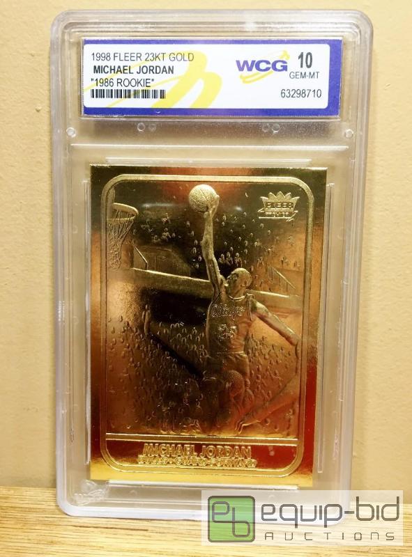 lot 1011 image: MICHAEL JORDAN 1986 Fleer ROOKIE 23KT GEM MINT 10 - GRADED VALUE $150 - Gold Card Sculptured Card