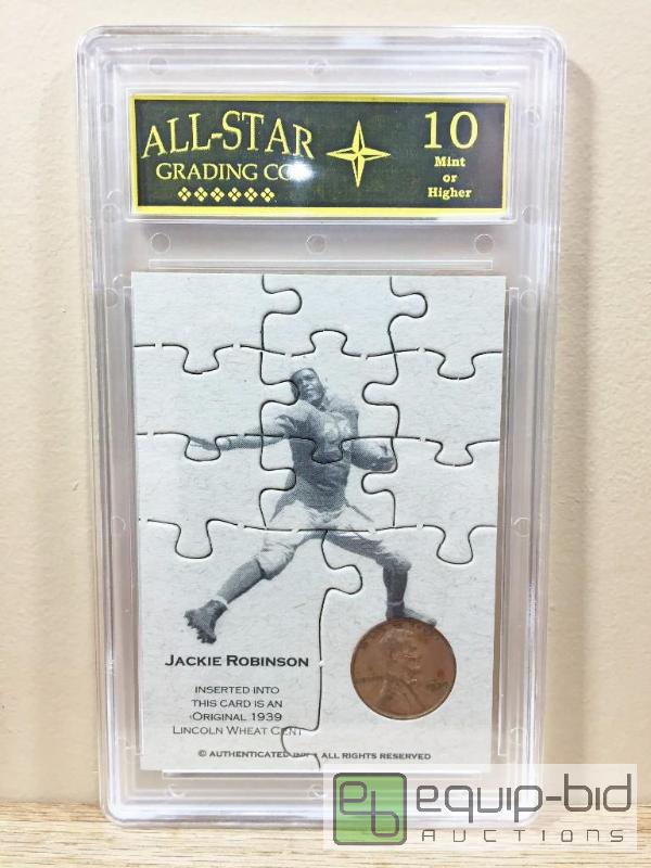 lot 1014 image: JACKIE ROBINSON RARE FOOTBALL PUZZLE TEST CARD - $200 GRADED GEM MINT 10 Less then 25 EVER printed
