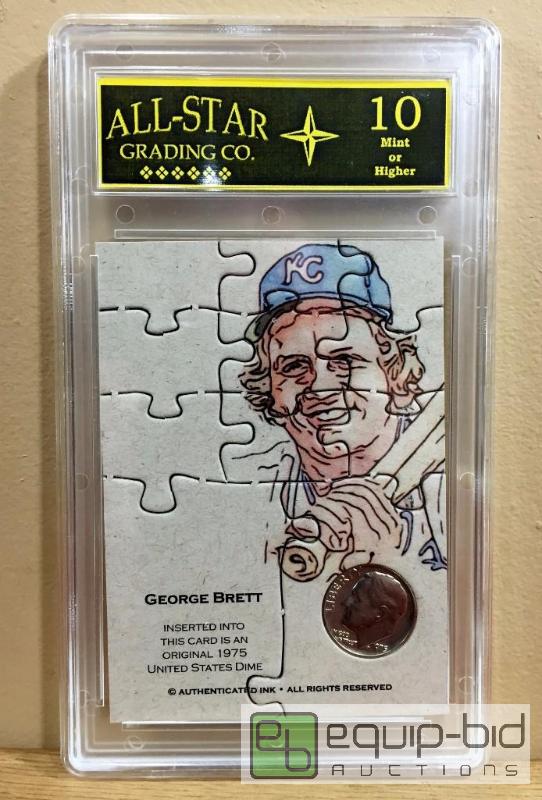 lot 1018 image: GEORGE BRETT 1975 COIN PUZZLE TEST CARD - $200 GRADED GEM MINT 10 Less then 25 EVER printed