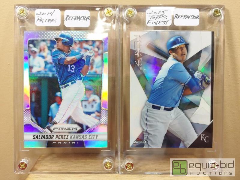 lot 1033 image: (2) RARE SALVADOR PEREZ REFRACTOR INSERT CARDS - 2014 PANINI PRIZM  2015 TOPPS FINEST