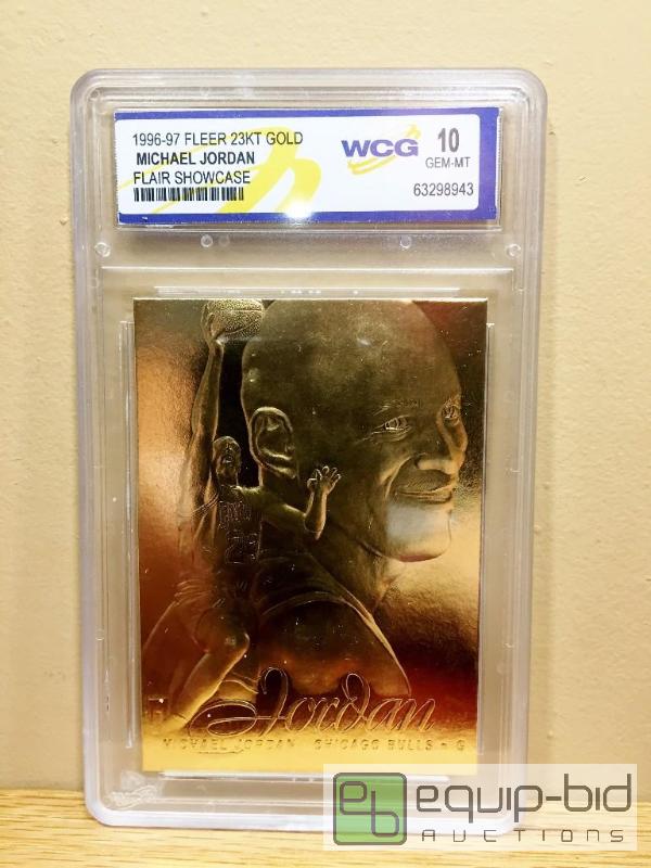lot 1036 image: MICHAEL JORDAN 23KT Gold Card Graded GEM MINT 10 - GRADED VALUE $125 - 1997 Fleer FLAIR SHOWCASE