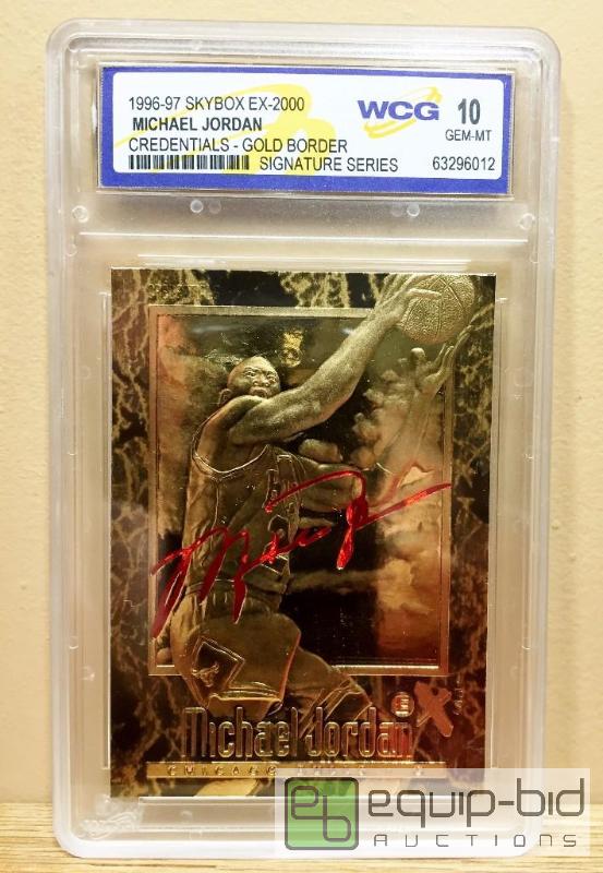 lot 1037 image: MICHAEL JORDAN - 23 KT. GOLD CARD - Graded GEM MINT 10 - GRADED VALUE $150 - 1996-97 Skybox EX-2000