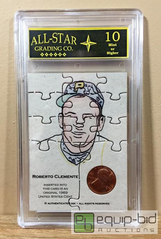 lot 1050 image: ROBERTO CLEMENTE 1969 PENNY PUZZLE TEST CARD - $200 GRADED GEM MINT 10 Less then 25 EVER printed