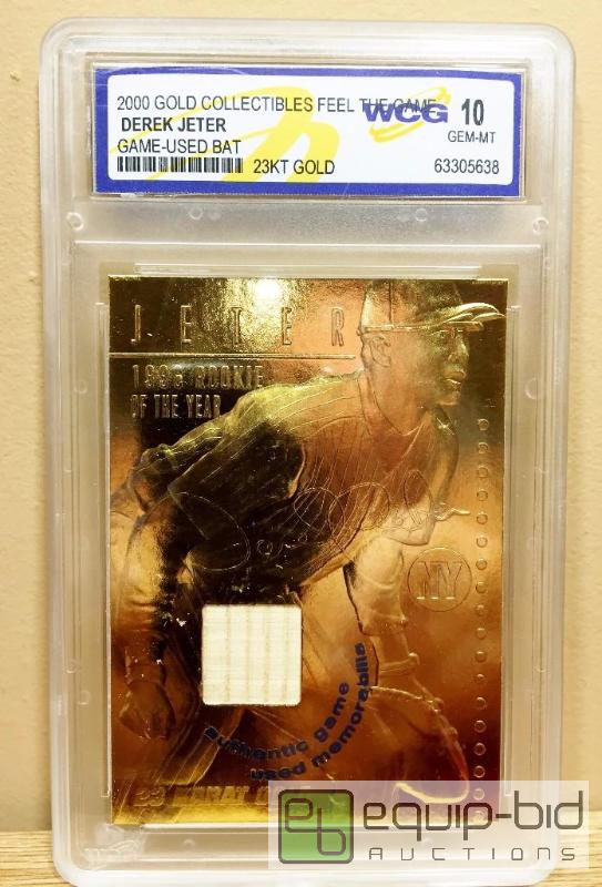 lot 1051 image: DEREK JETER GAME USED BAT 23KT Gold Card GRADED GEM MINT 10 -GRADED VALUE $125- 2000 Feel the Game