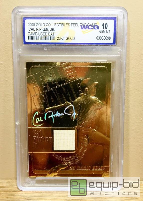 lot 1052 image: CAL RIPKEN JR Game Used Bat 23KT Gold Card - GEM MINT 10 - GRADED VALUE $125 - 2000 Feel the Game