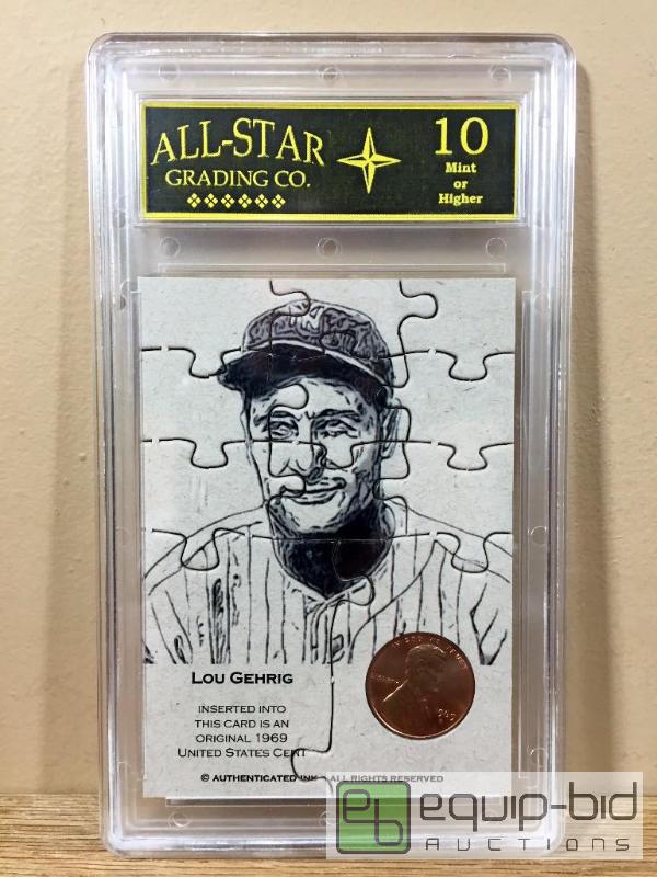 lot 1061 image: LOU GEHRIG 1969 PENNY COIN PUZZLE TEST CARD - $200 GRADED GEM MINT 10 Less then 25 EVER printed