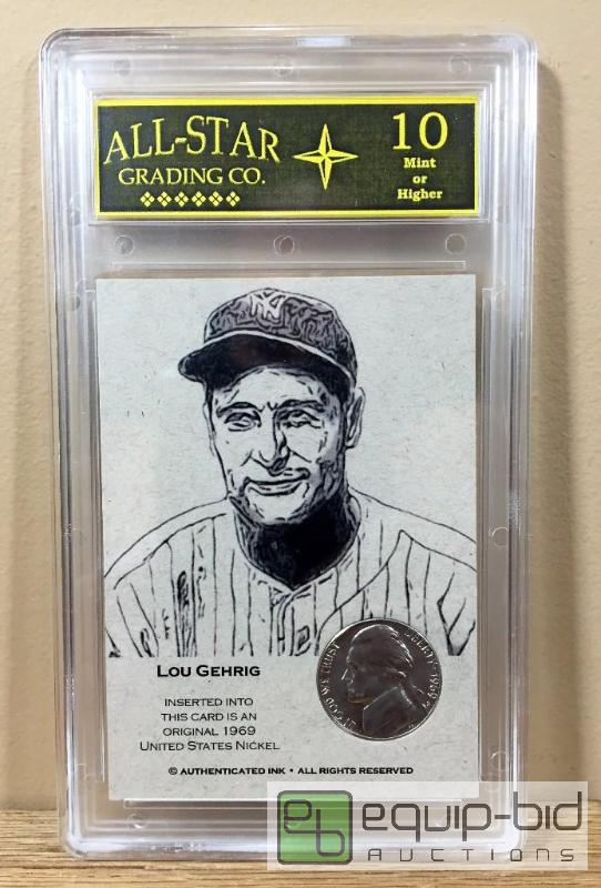 lot 1062 image: LOU GEHRIG 1969 COIN TEST CARD - $200 GRADED GEM MINT 10 Less then 25 EVER printed