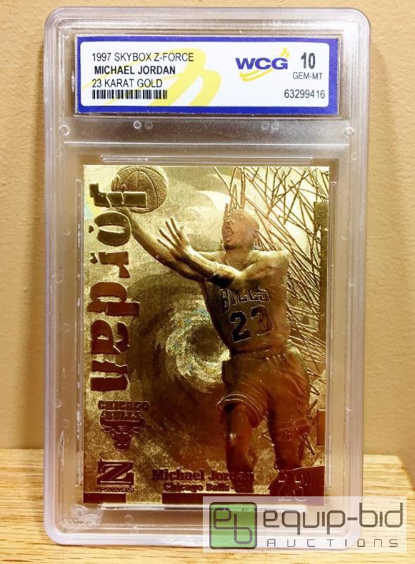 lot 1064 image: MICHAEL JORDAN 23 KT Gold Card - Graded GEM MINT 10 - VALUE $150 - 1997 Fleer Skybox Z Force