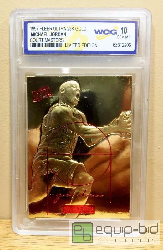 lot 1065 image: MICHAEL JORDAN 23KT Gold Card GEM MINT 10 - GRADED VALUE $150 -1997 Fleer Ultra COURT MASTERS