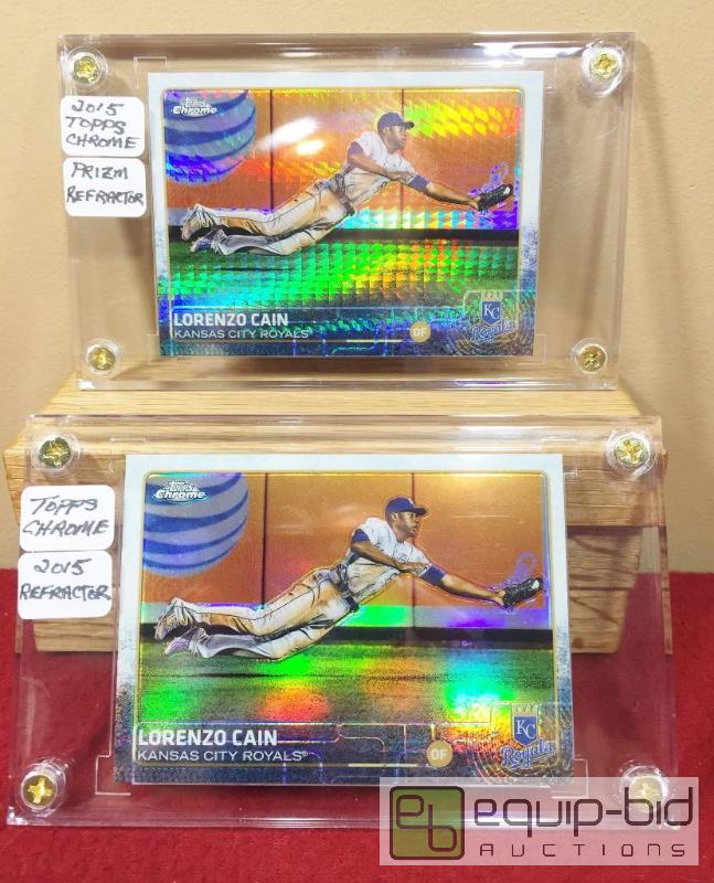 lot 1068 image: (2) AWESOME LORENZO CAIN - RARE 2015 FINEST REFRACTOR  ULTRA RARE 2015 TOPPS FINEST PRISM REFRACTOR