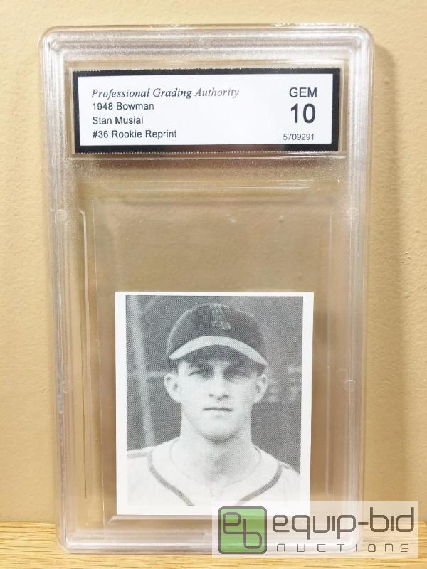 lot 1069 image: STAN MUSIAL 1948 BOWMAN ROOKIE RP CARD - GEM MINT 10 - $150 - RARE LICENSED GRADED 10 CARD