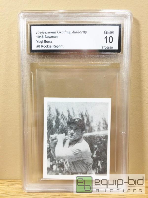 lot 1070 image: YOGI BERRA 1948 BOWMAN ROOKIE RP CARD - GEM MINT 10 - $150 - RARE LICENSED GRADED 10 CARD
